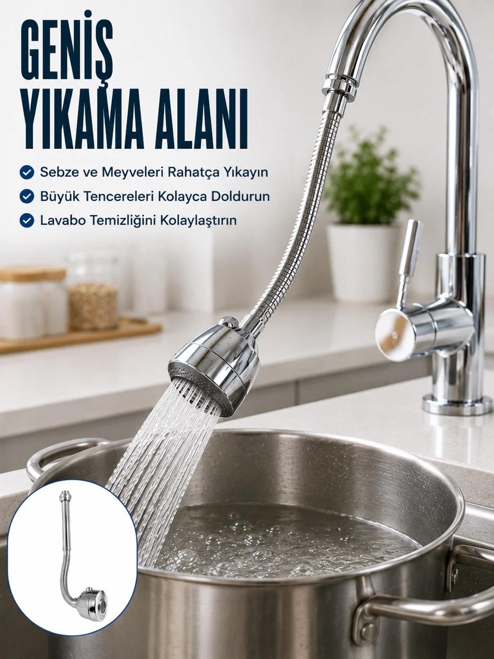 Esnek Spiral Musluk Uzatma Fıskiyesi Su Tasarruflu Ayarlanabilir Musluk Başlığı - Lisinya