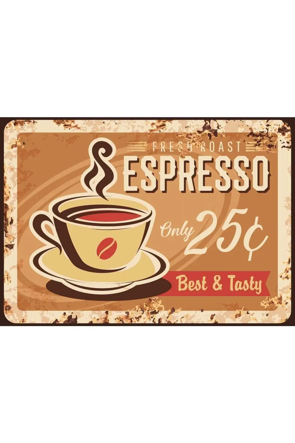 Espresso Görselli Retro Ahşap Poster