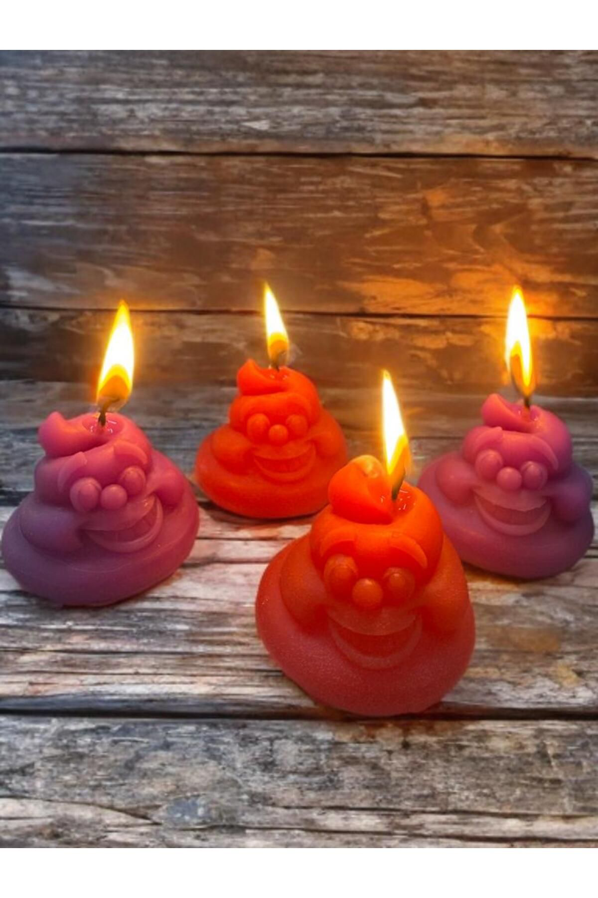 Aresmumatölyesi  Esprili 4 Adet Çiçek Kokulu Gülen Bok Şeklinde Mum