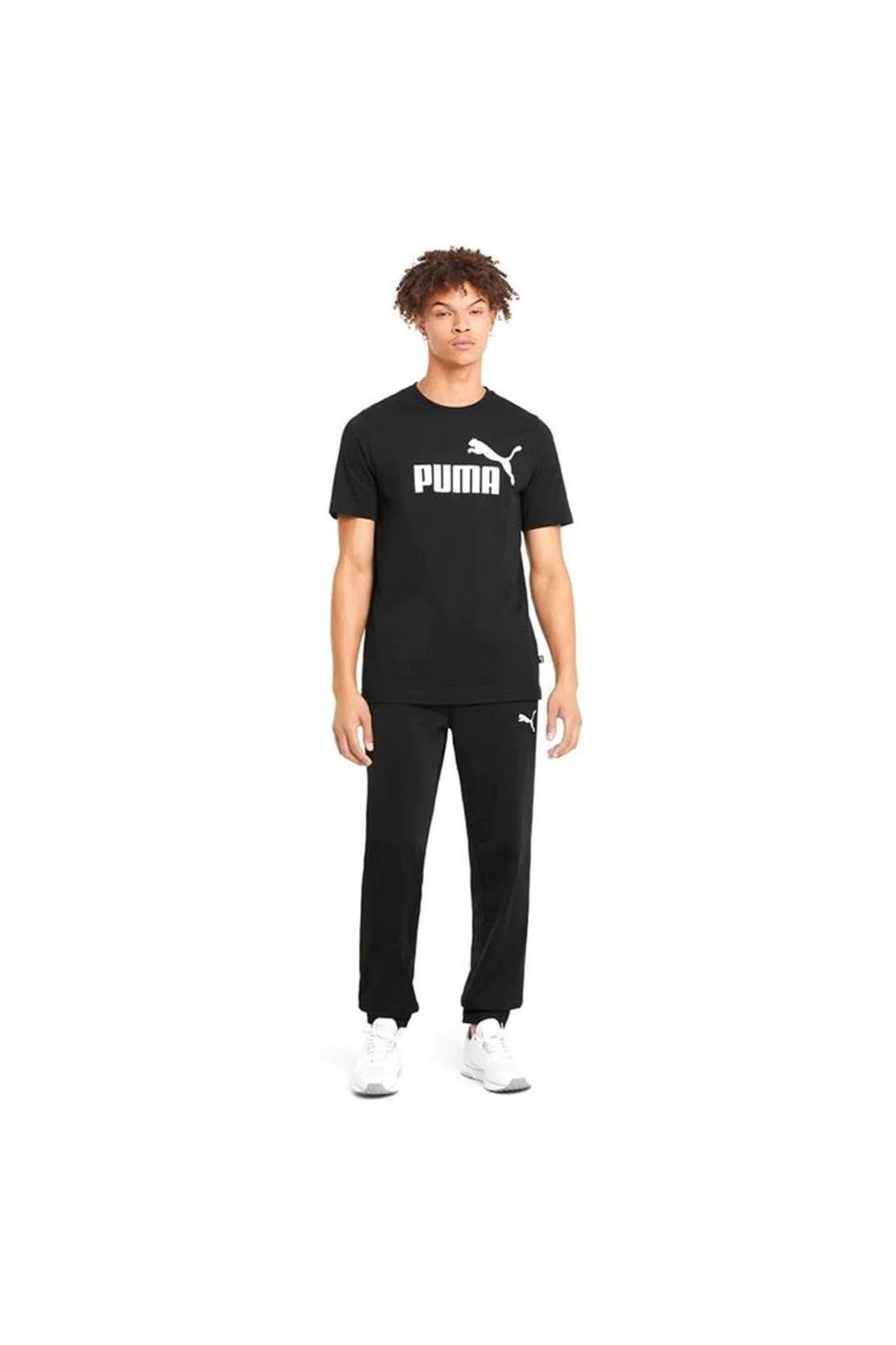 ESS Logo Erkek Siyah Bisiklet Yaka T-Shirt