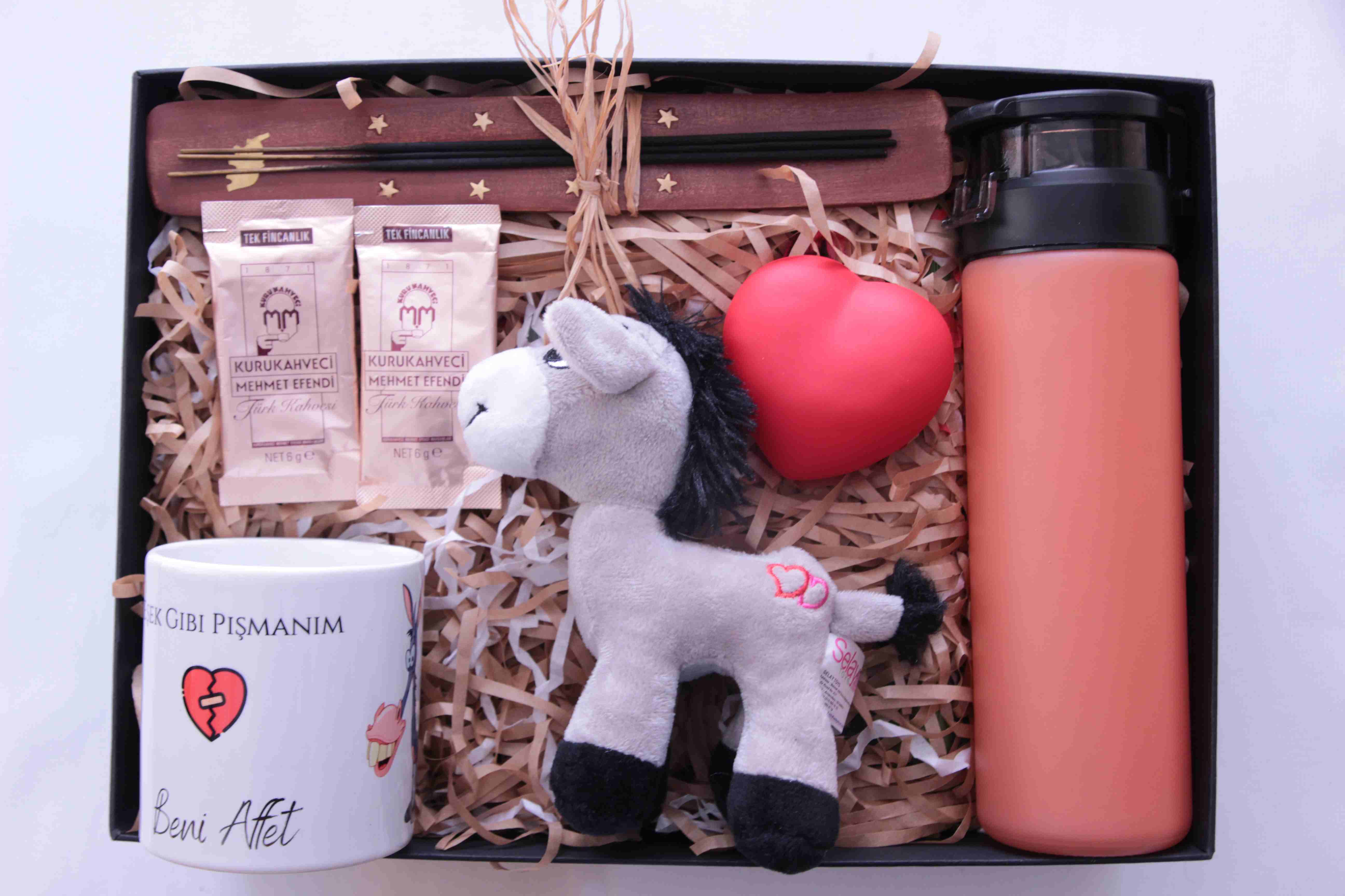 Home Eşşeklik Ettim Hediye Kupa Termos Peluş Eşşek İşıklı Kalp Tütsülük Seti