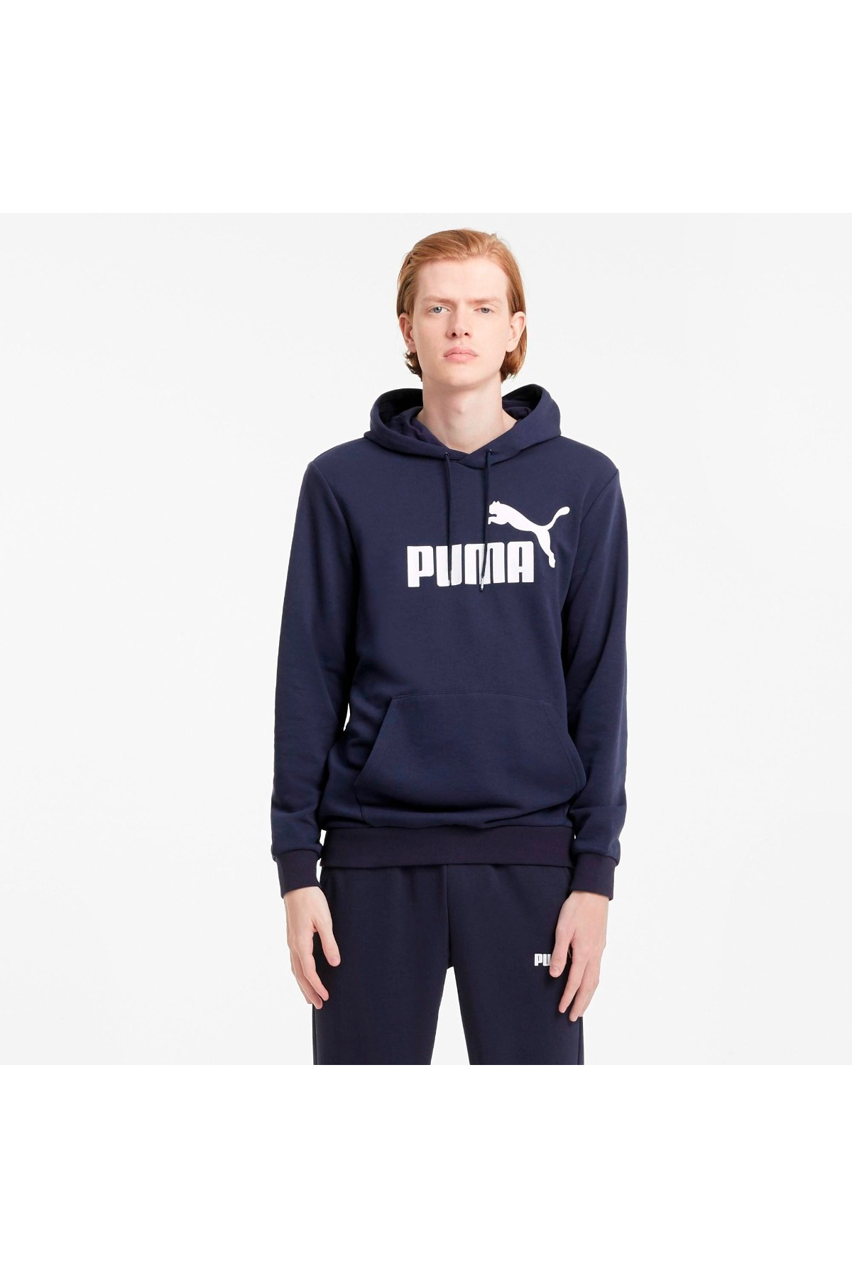 Puma Essential Big Logo Erkek Lacivert Kapüşonlu Sweatshirt