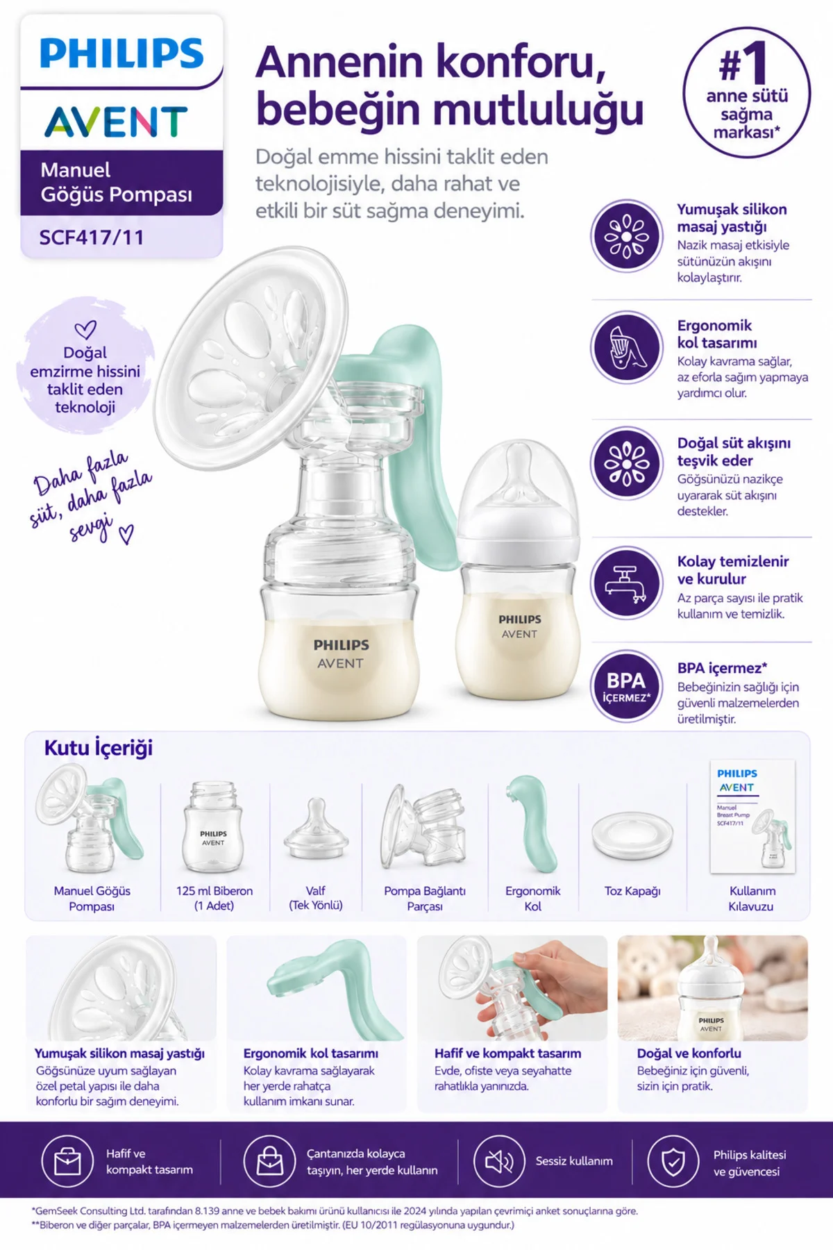 Essential Manuel Göğüs Pompası Biberon Hediyeli Başlıklı Essential Manuel Göğüs Pompası Biberon Hediyeli Başlıklı