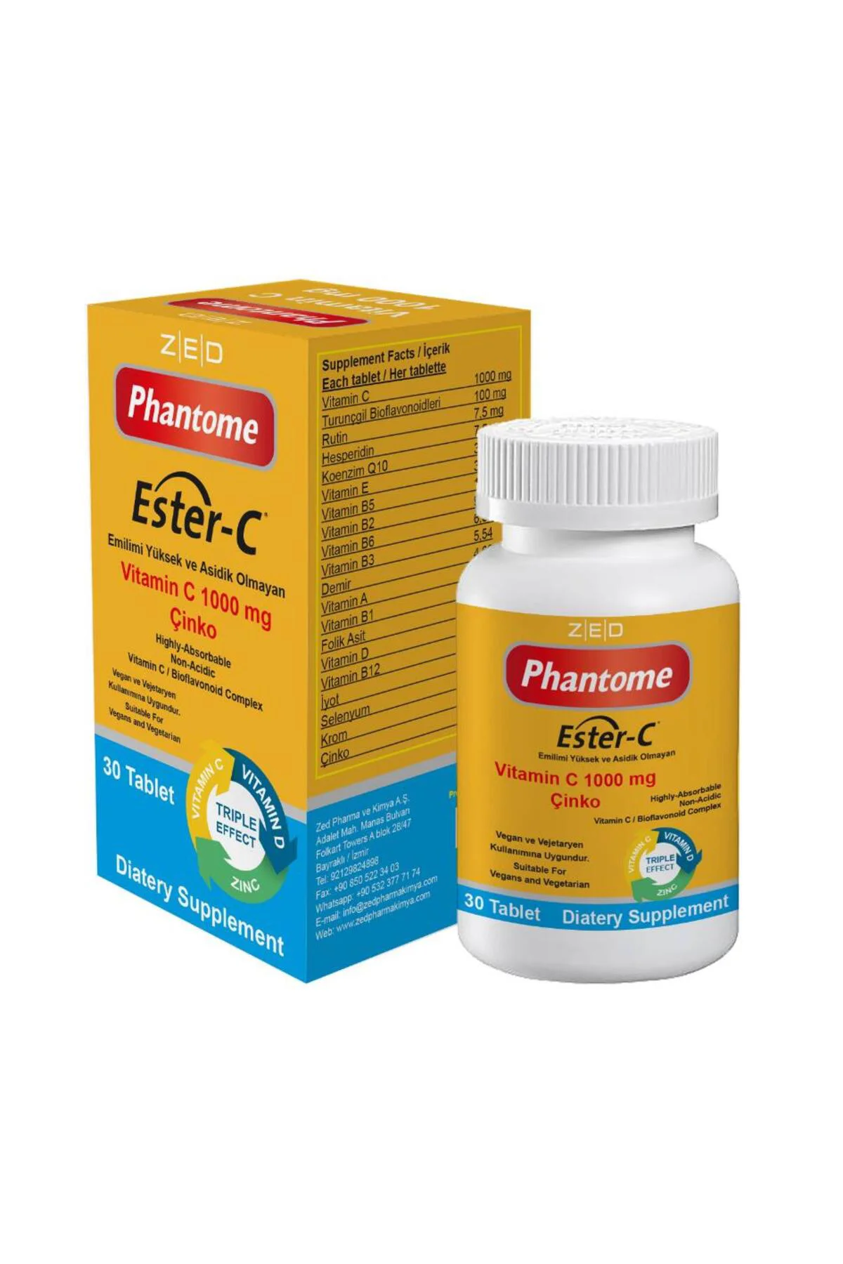 ESTER-C ViTAMİN C 1000 MG ,ÇİNKO ,D VİTAMİNİ ,MULTİVİTAMİN COMPLEX 30 TABLET