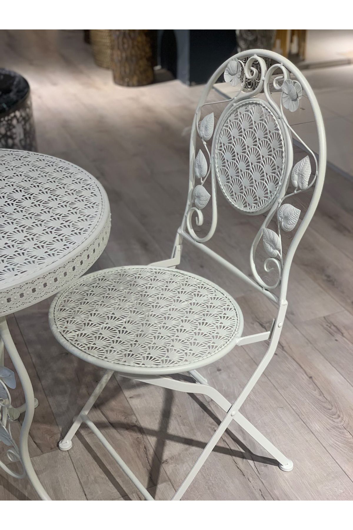 ESTERHOMEDECOR ferforje masa ve 2 sandalye beyaz
