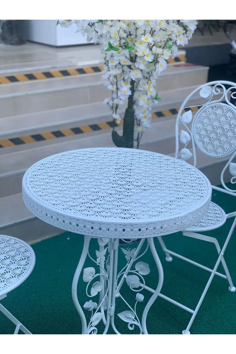 ESTERHOMEDECOR ferforje masa ve 2 sandalye beyaz