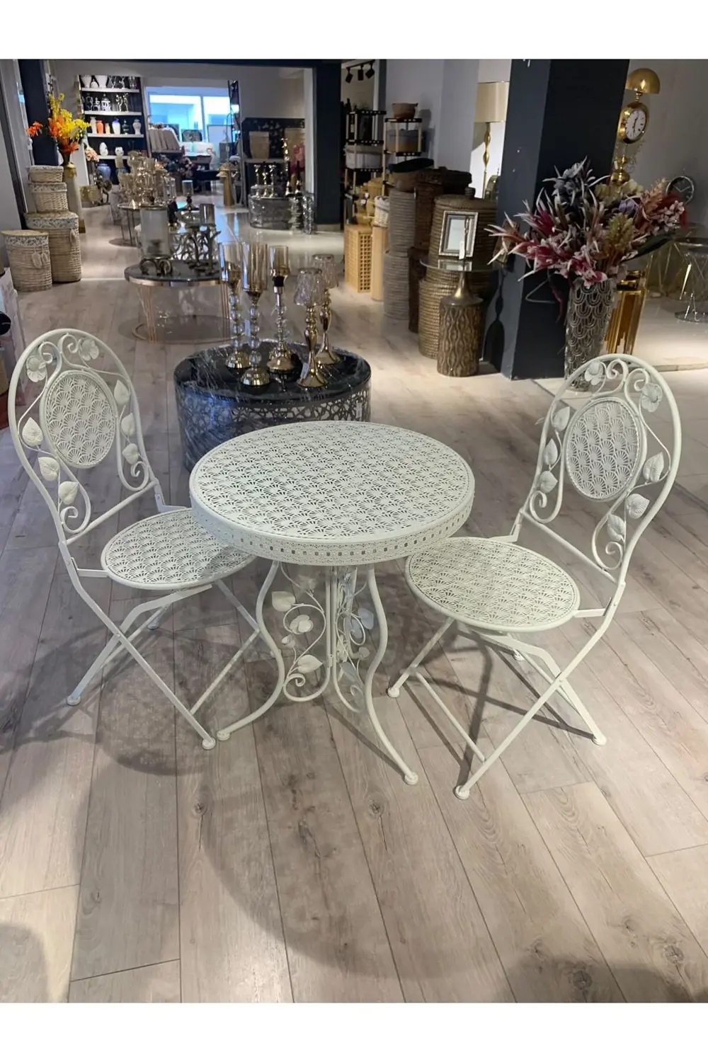 ESTERHOMEDECOR ferforje masa ve 2 sandalye beyaz