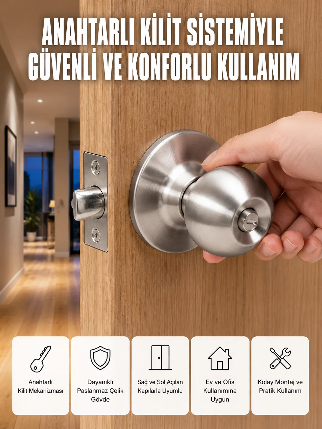 Estetik Güvenli Topuzlu Kapı Kilidi