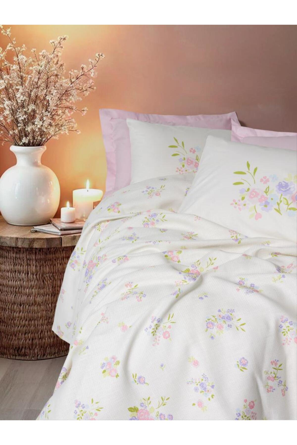 Nezade Store Estiva Çift Kişilik Pike Takımı Petal Pembe