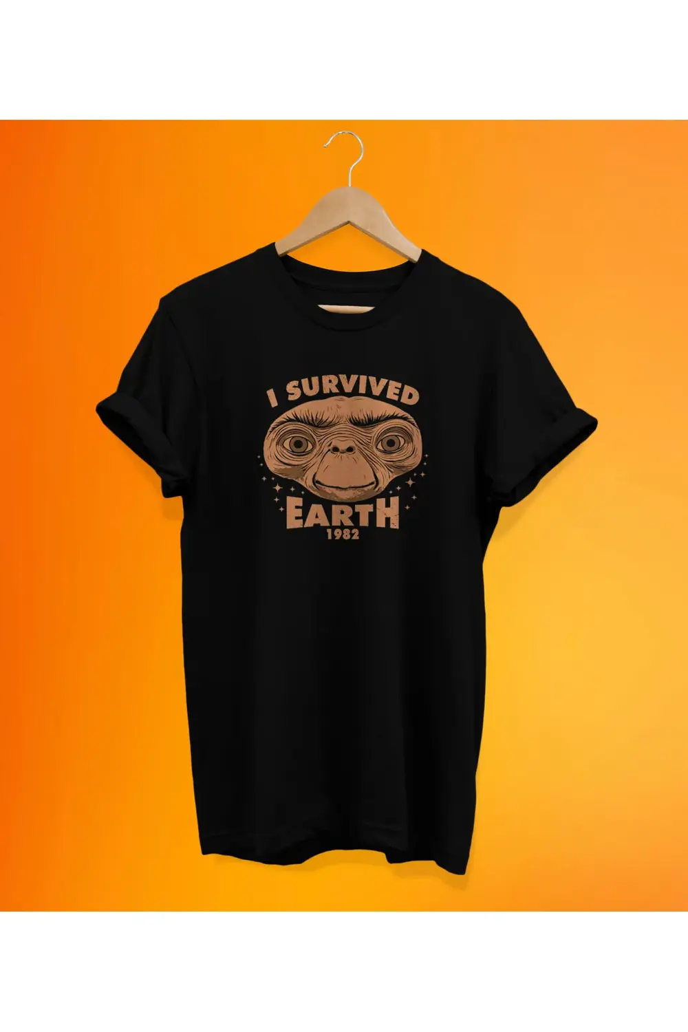 E.T. Baskılı Siyah, %100 Pamuk, Oversize, Büyük Beden T-Shirt