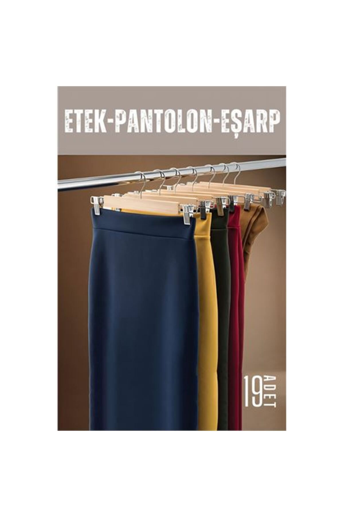 Modacar Etek Pantolon Eşarp Kiskaçli Aski 19 Adet Ahşap