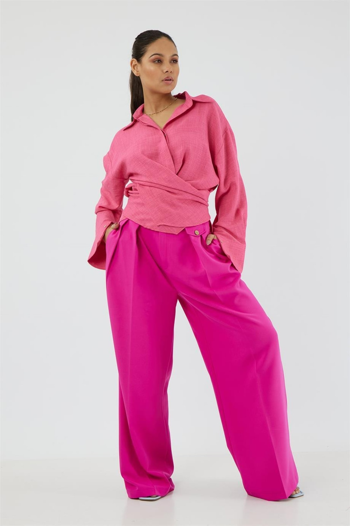 Dreamlike Etek Ucu Biyeli Belden Bağlanan Anvelop Uzun Kol Gizli Pat İlik D