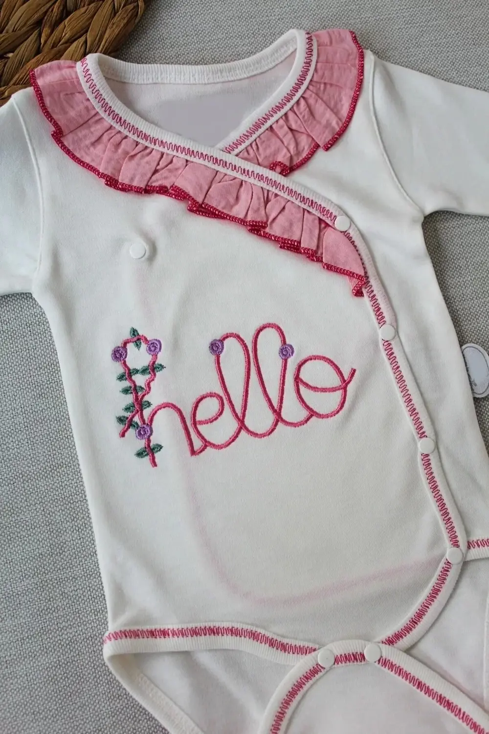 Eterella Hello Nakışlı Kruvaze Bandanalı Uzun Kollu Zıbınlı 3lü K