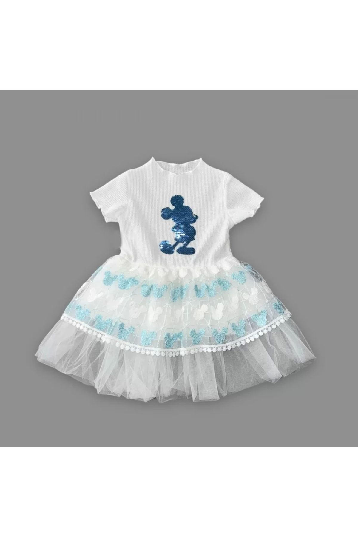 Shop58 Eterella Petli Mickey Baskili Brode Etekli Kiz Bebek Elbisesi Tur