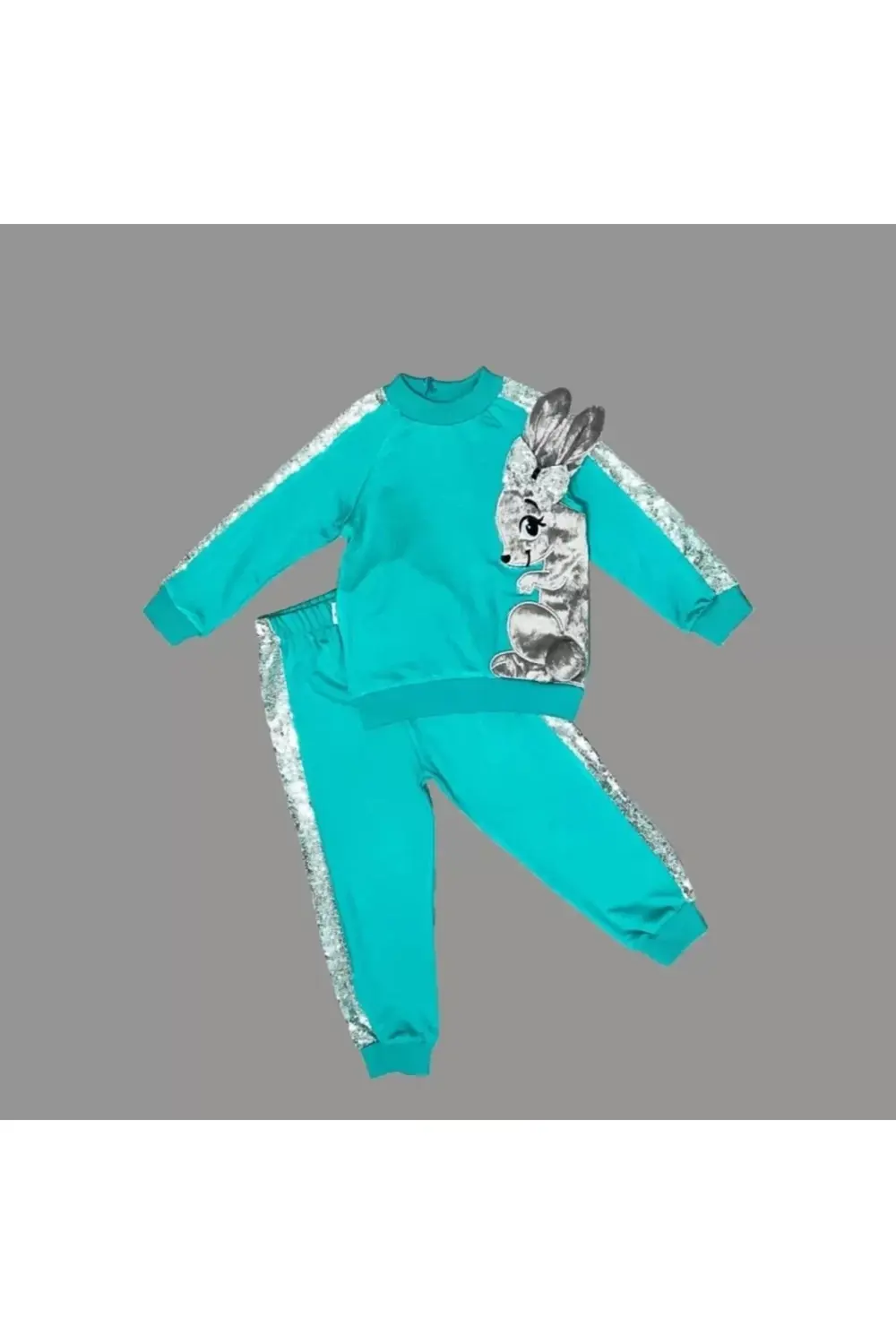 Eterella Petli Pelüş Tavşan Desenli Likra Penye Kumaş Sweat Panto