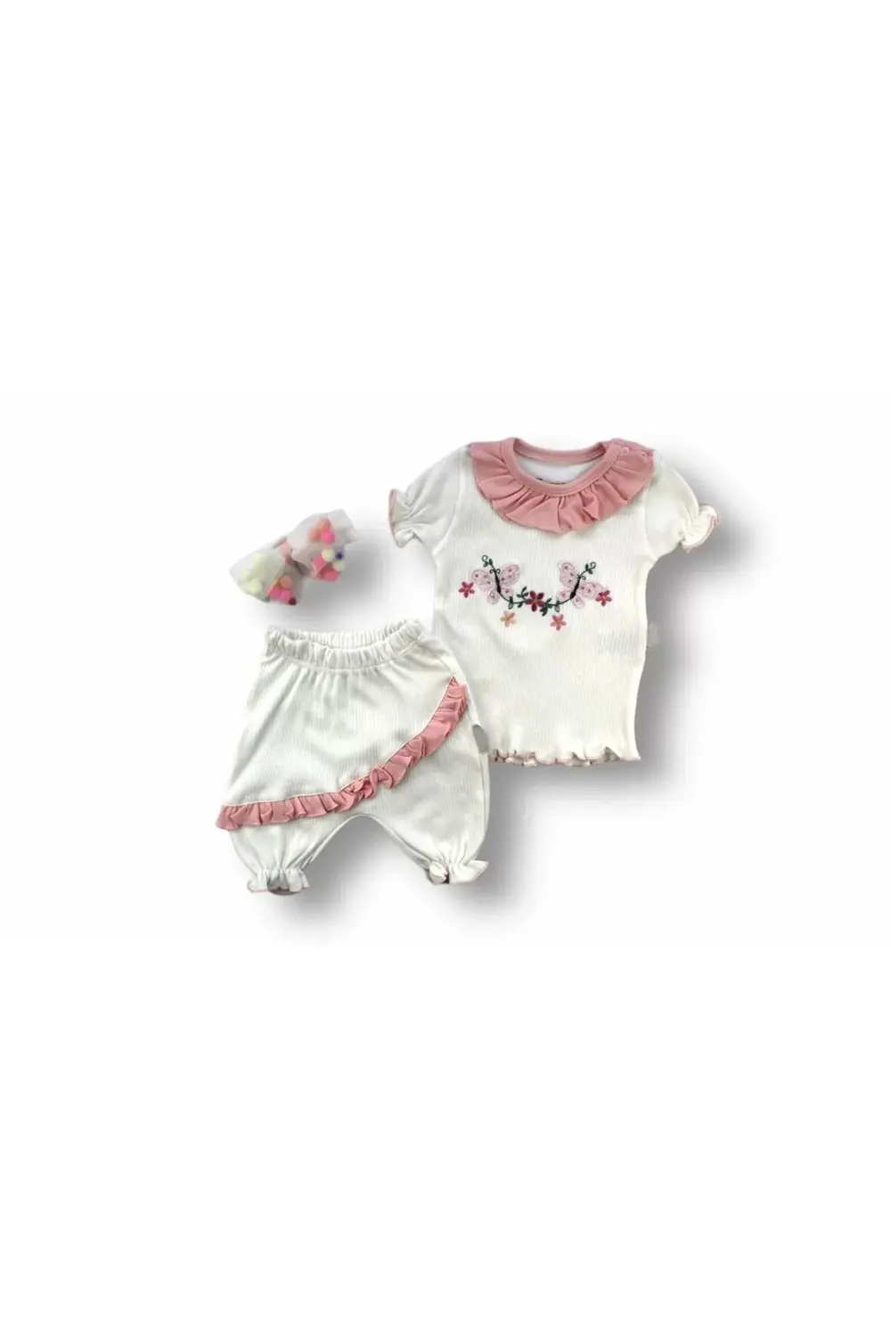 Eterelle Çiçek Nakışlı Roman Şalvar Bandanalı Kısa Kollu Sweat 3l