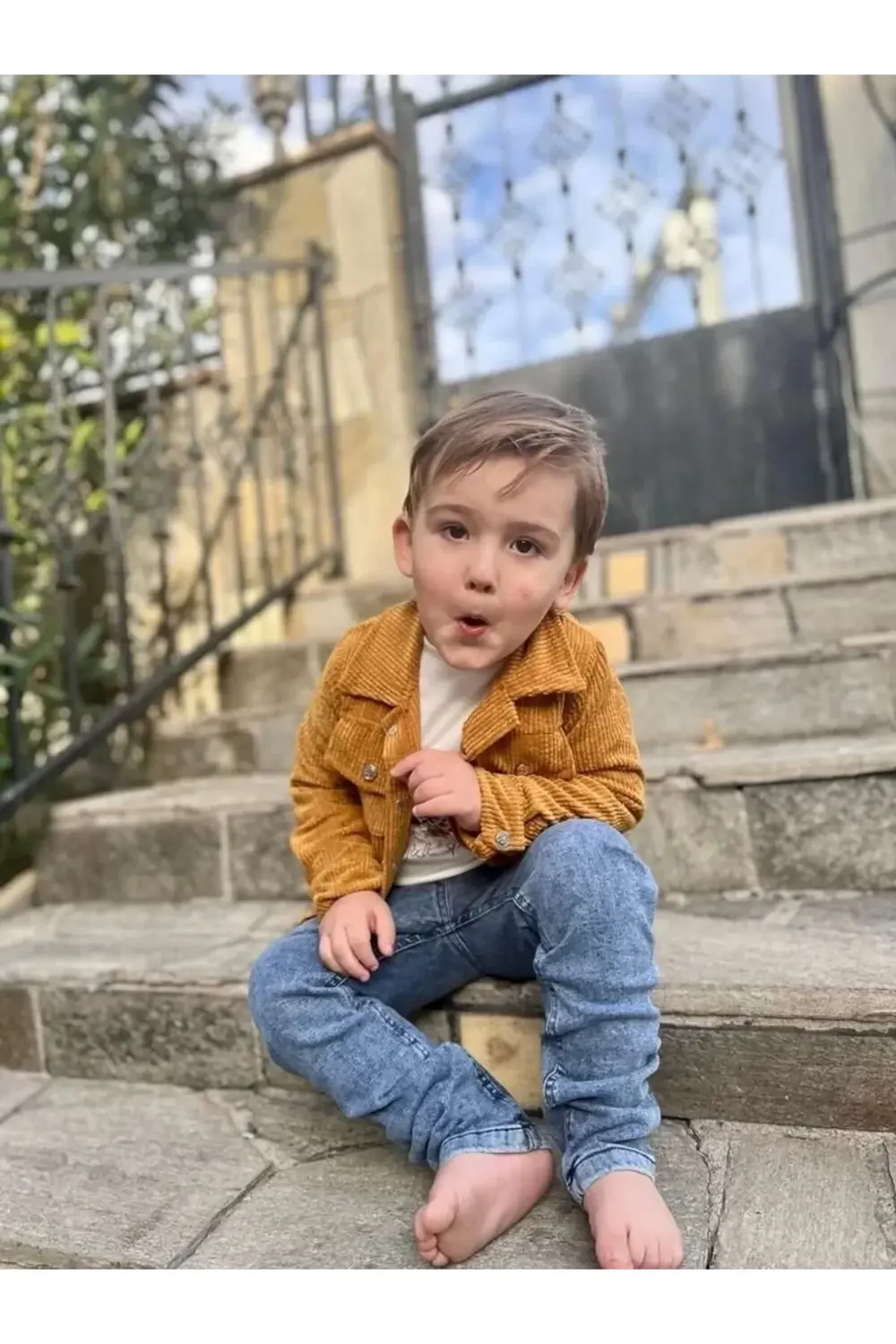 Eterelle Fitilli Kadife Ceket Kot Pantolonlu 3lü Kız Erkek Çocuk