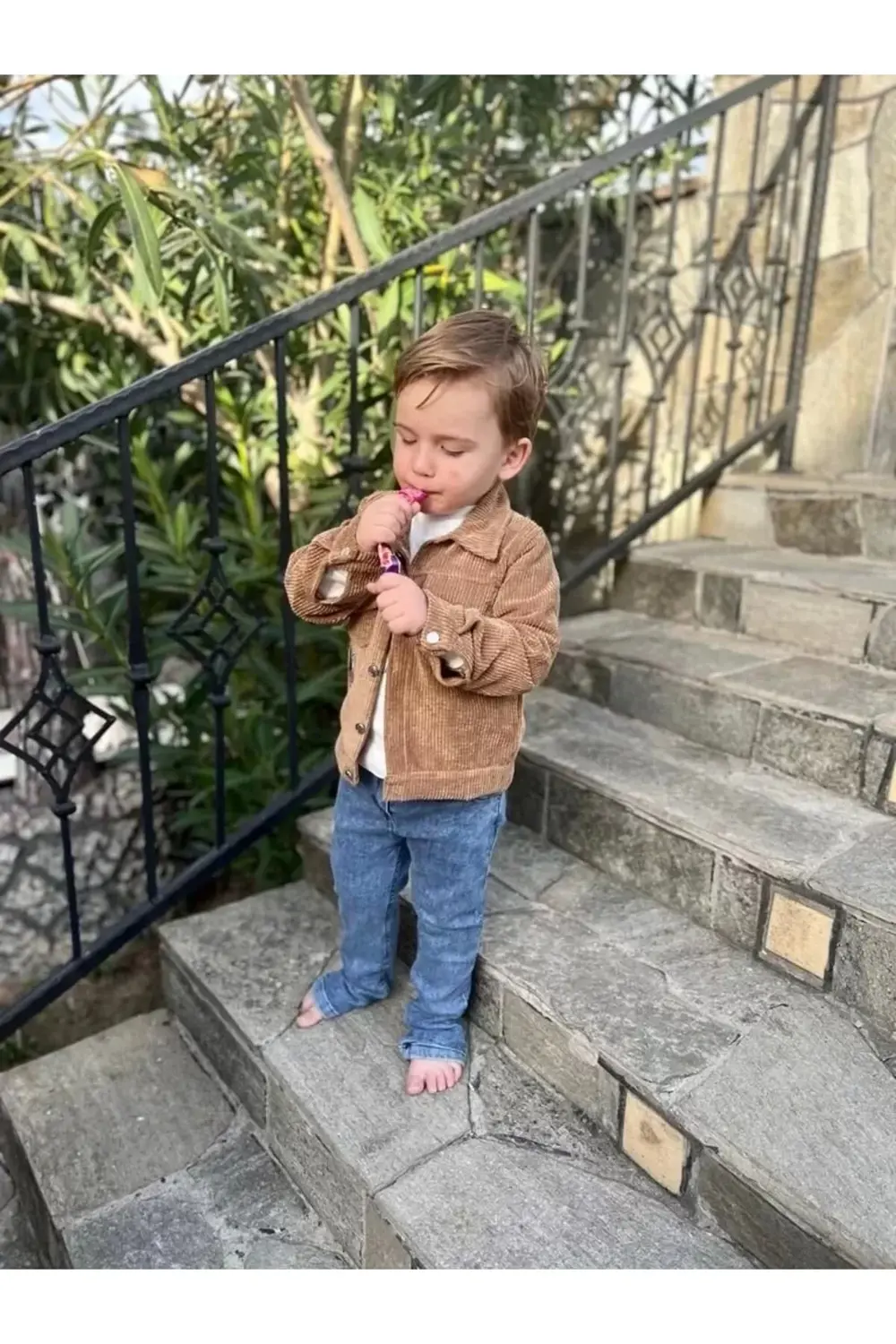 Eterelle Fitilli Kadife Ceket Kot Pantolonlu 3lü Kız Erkek Çocuk