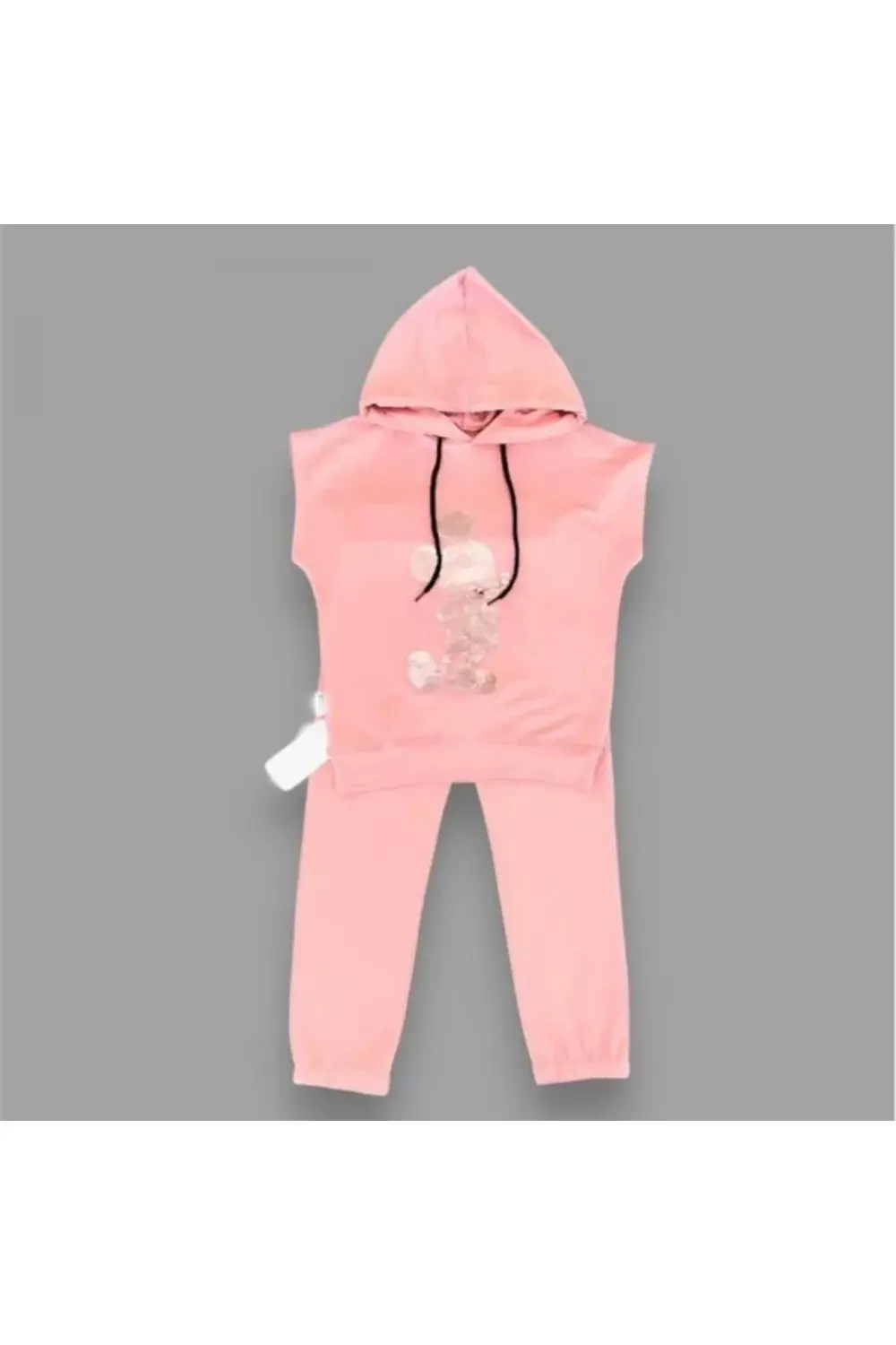 Eterelle Kapşonlu Petli Mickey Desenli Kısa Kol 2li Kız Erkek Çoc