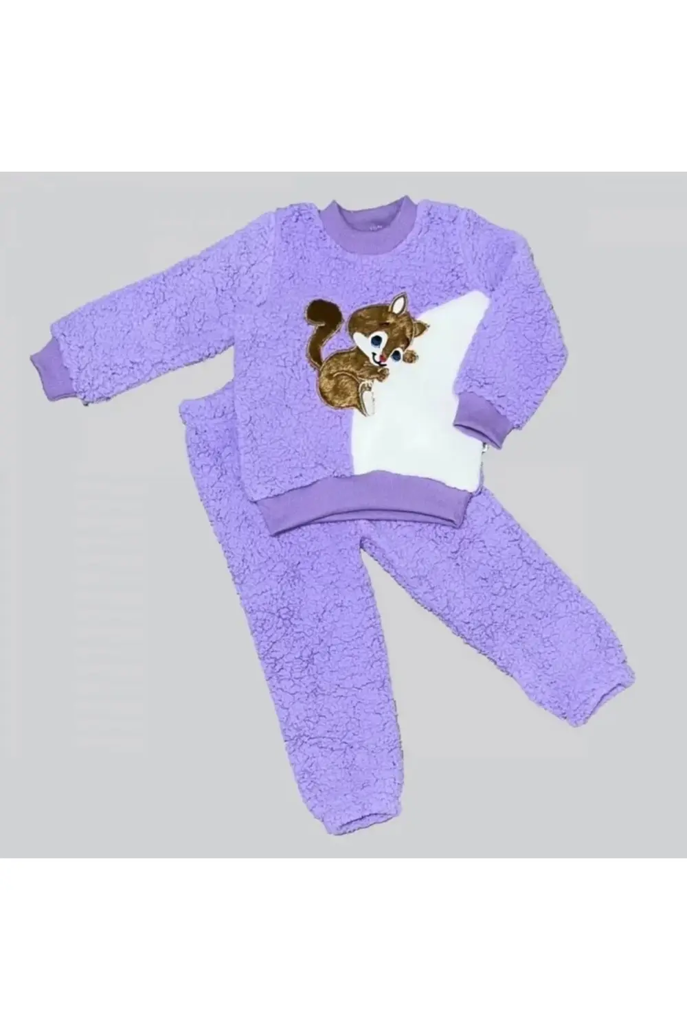 Eterelle Masum Yavru Sincap Nakışlı Kuzu Kumaş Sweat Pantolon 2li