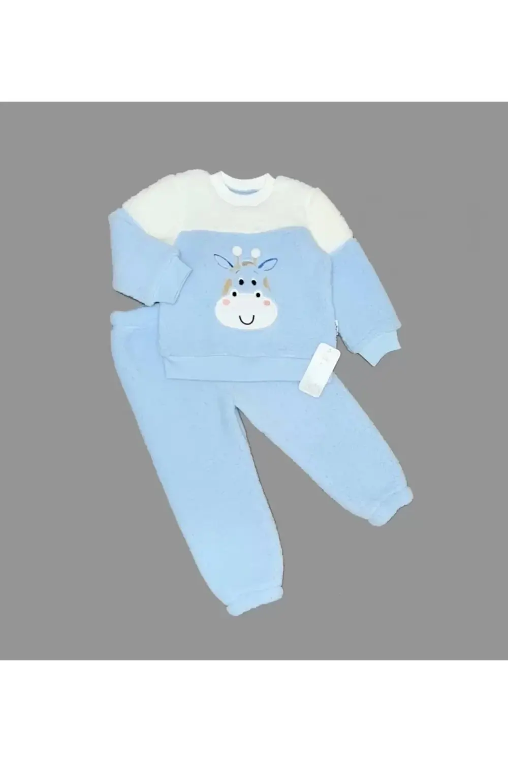 Eterelle Ponponlu Zürafa Desenli Kuzu Kumaş Uzun Kollu 2li Kız Er