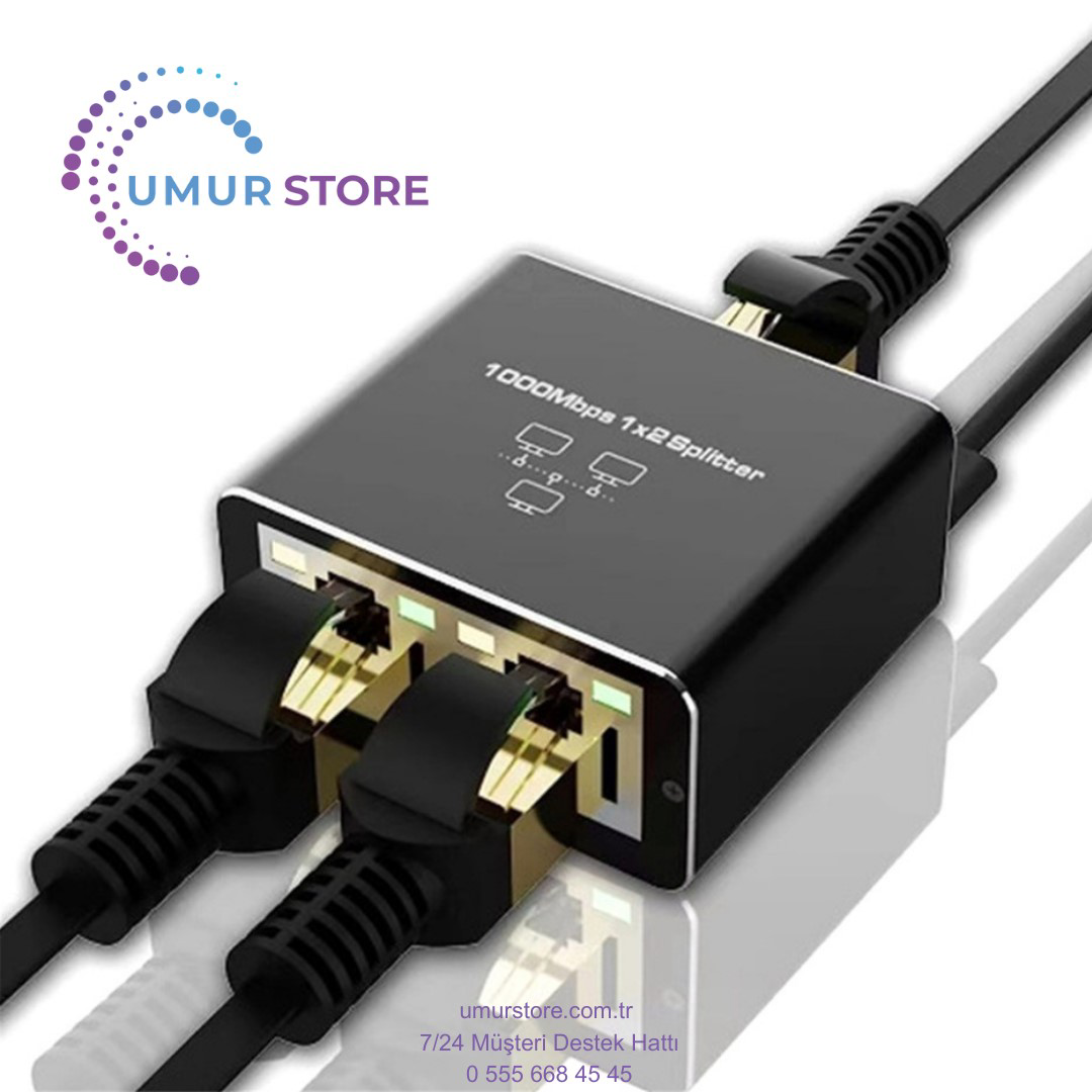 Ethernet Ayırıcı 1'i 2 Çıkışlı Yüksek Hızlı 1000MBPS RJ45 Ayırıcı