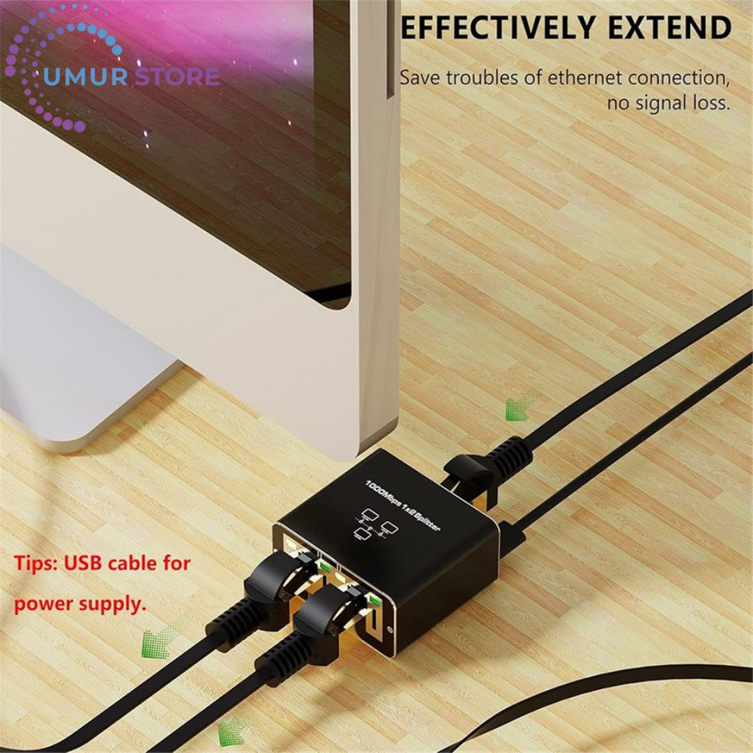 Ethernet Ayırıcı 1'i 2 Çıkışlı Yüksek Hızlı 1000MBPS RJ45 Ayırıcı