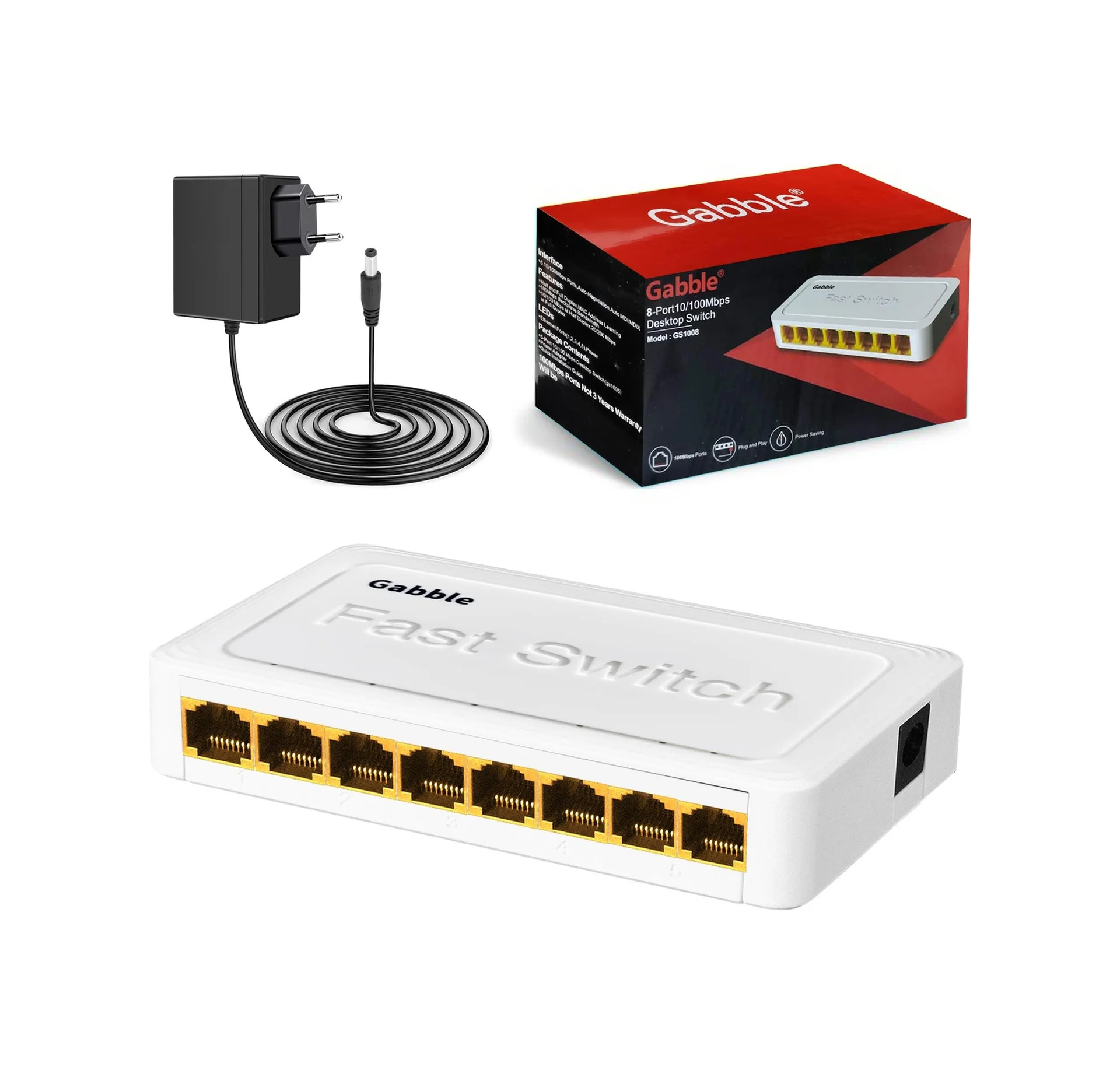 ETHERNET SWITCH HUB 8 PORT 10/100MBPS GABBLE GAB-SWC08 Fiyatı, Yorumları ve Özellikleri