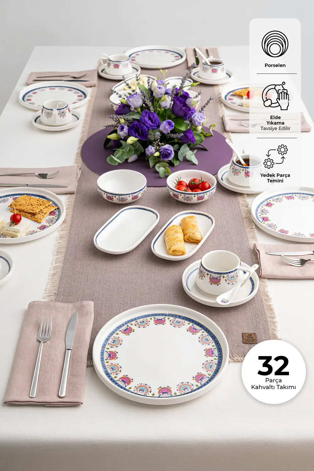 Ethnic Pink Porselen 32 Parça 6 Kişilik Kahvaltı / Servis Takımı