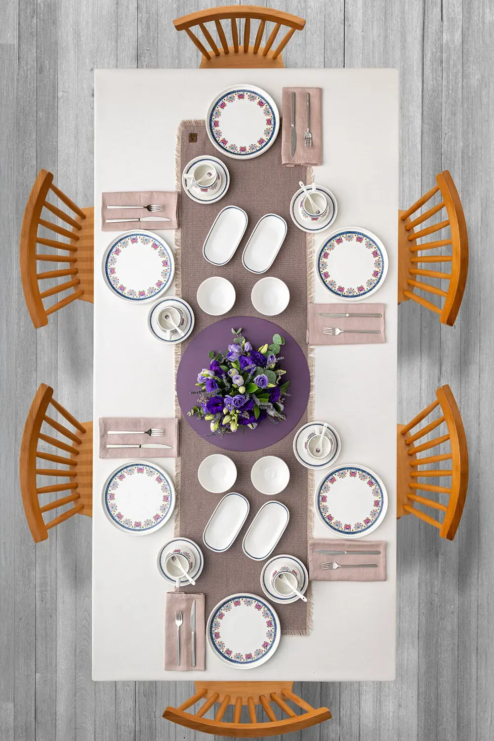 Ethnic Pink Porselen 32 Parça 6 Kişilik Kahvaltı / Servis Takımı