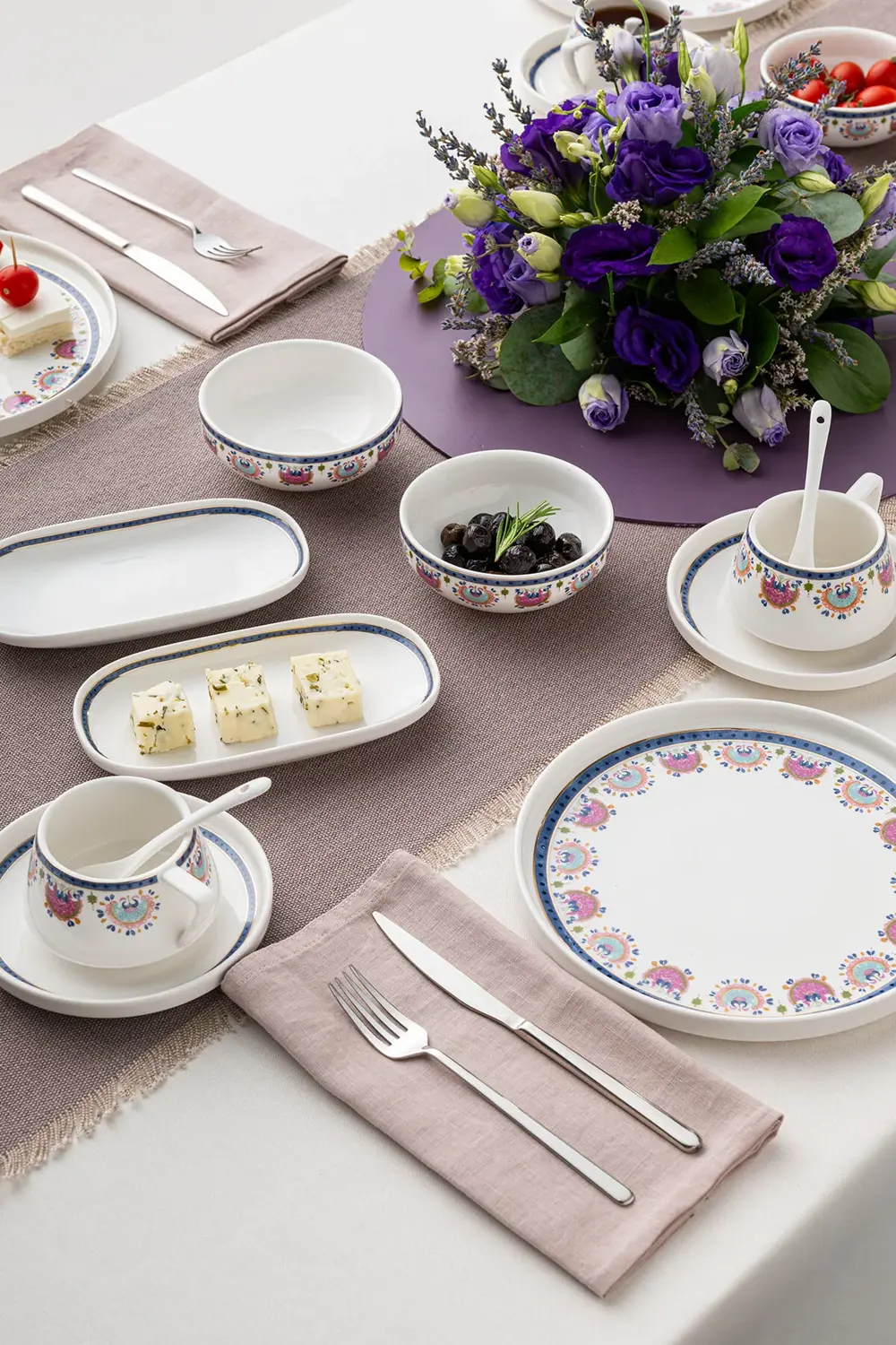 Ethnic Pink Porselen 32 Parça 6 Kişilik Kahvaltı / Servis Takımı