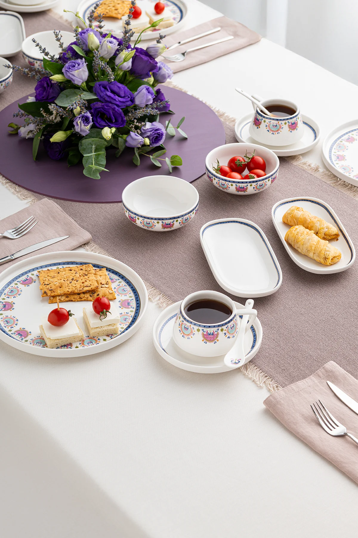 Ethnic Pink Porselen 32 Parça 6 Kişilik Kahvaltı / Servis Takımı