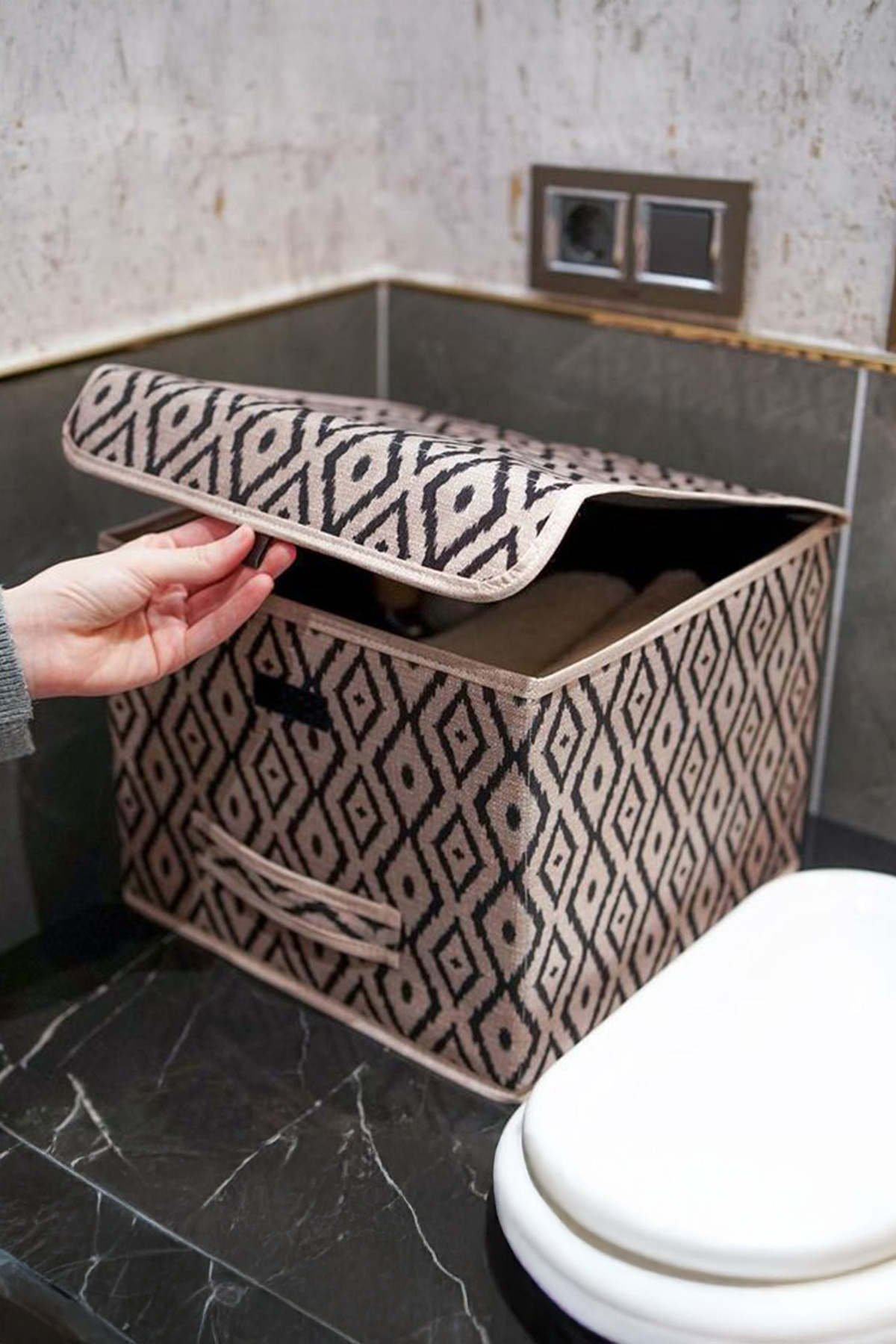 Ethnica Kapaklı Kutu Organizer, Saklama Kutusu, 30x30x23cm, Evini