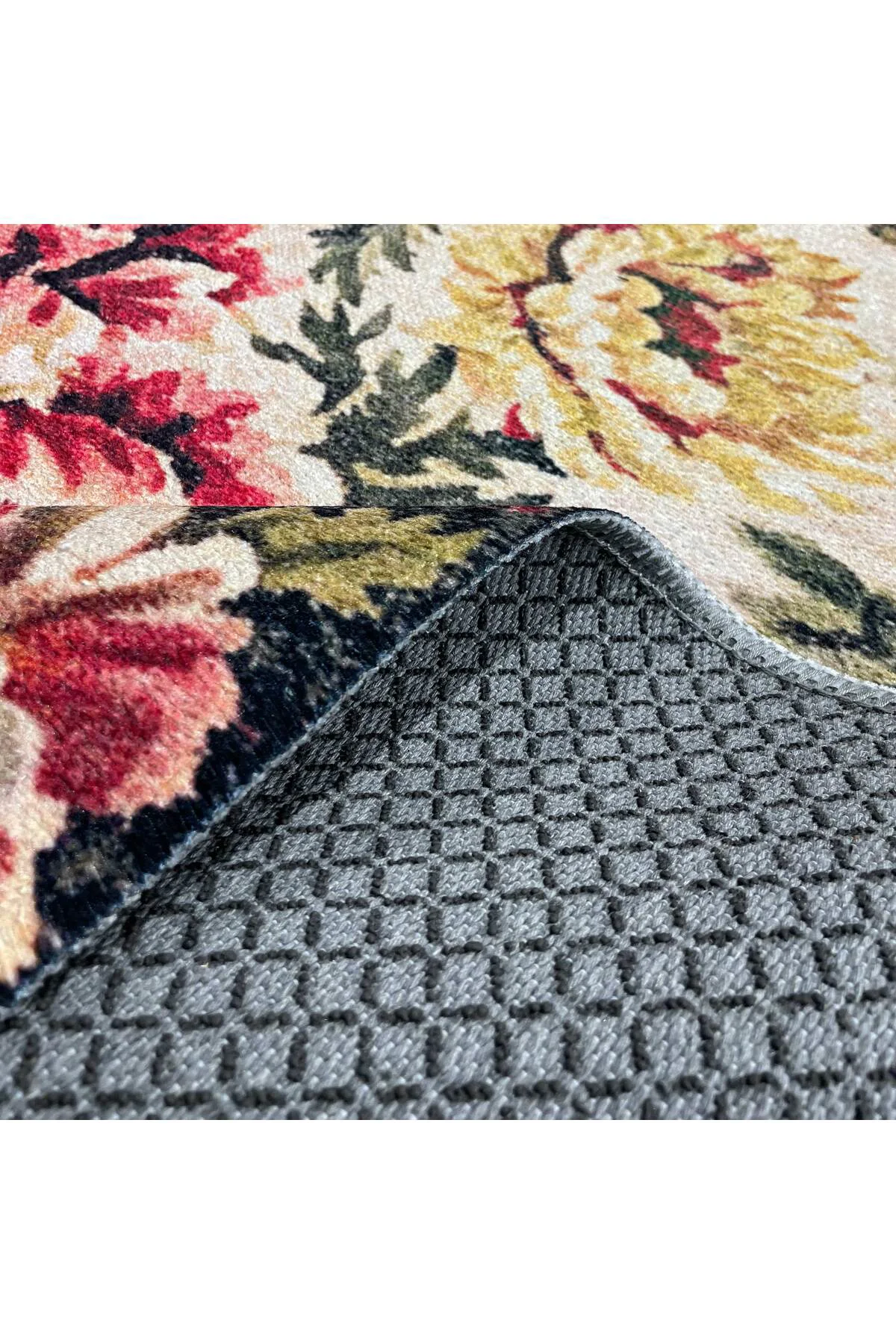 Etnik Çiçekli Karabağ Desenli Şönil Halı Kilim Kaymaz Pamuk Taban