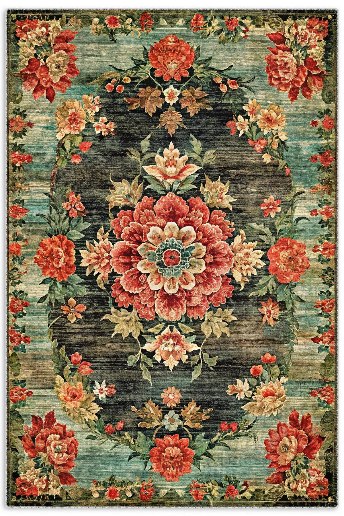 Etnik Çiçekli Karabağ Desenli Şönil Halı Kilim Kaymaz Pamuk Taban Kendinden Saçaklı Yıkanabilir Etnik Çiçekli Karabağ Desenli Şönil Halı Kilim Kaymaz Pamuk Taban Kendinden Saçaklı Yıkanabilir