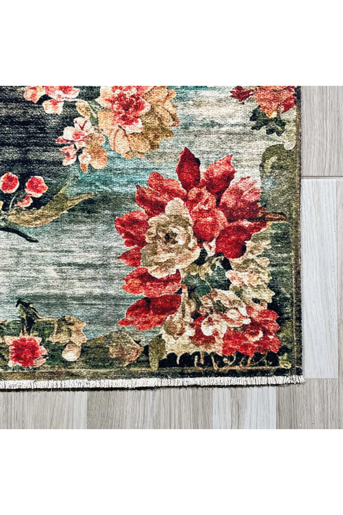 Etnik Çiçekli Karabağ Desenli Şönil Halı Kilim Kaymaz Pamuk Taban