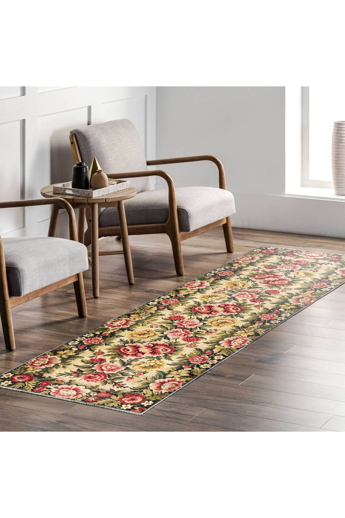 Etnik Çiçekli Karabağ Desenli Şönil Halı Kilim Kaymaz Pamuk Taban Kendinden Saçaklı Yıkanabilir Etnik Çiçekli Karabağ Desenli Şönil Halı Kilim Kaymaz Pamuk Taban Kendinden Saçaklı Yıkanabilir