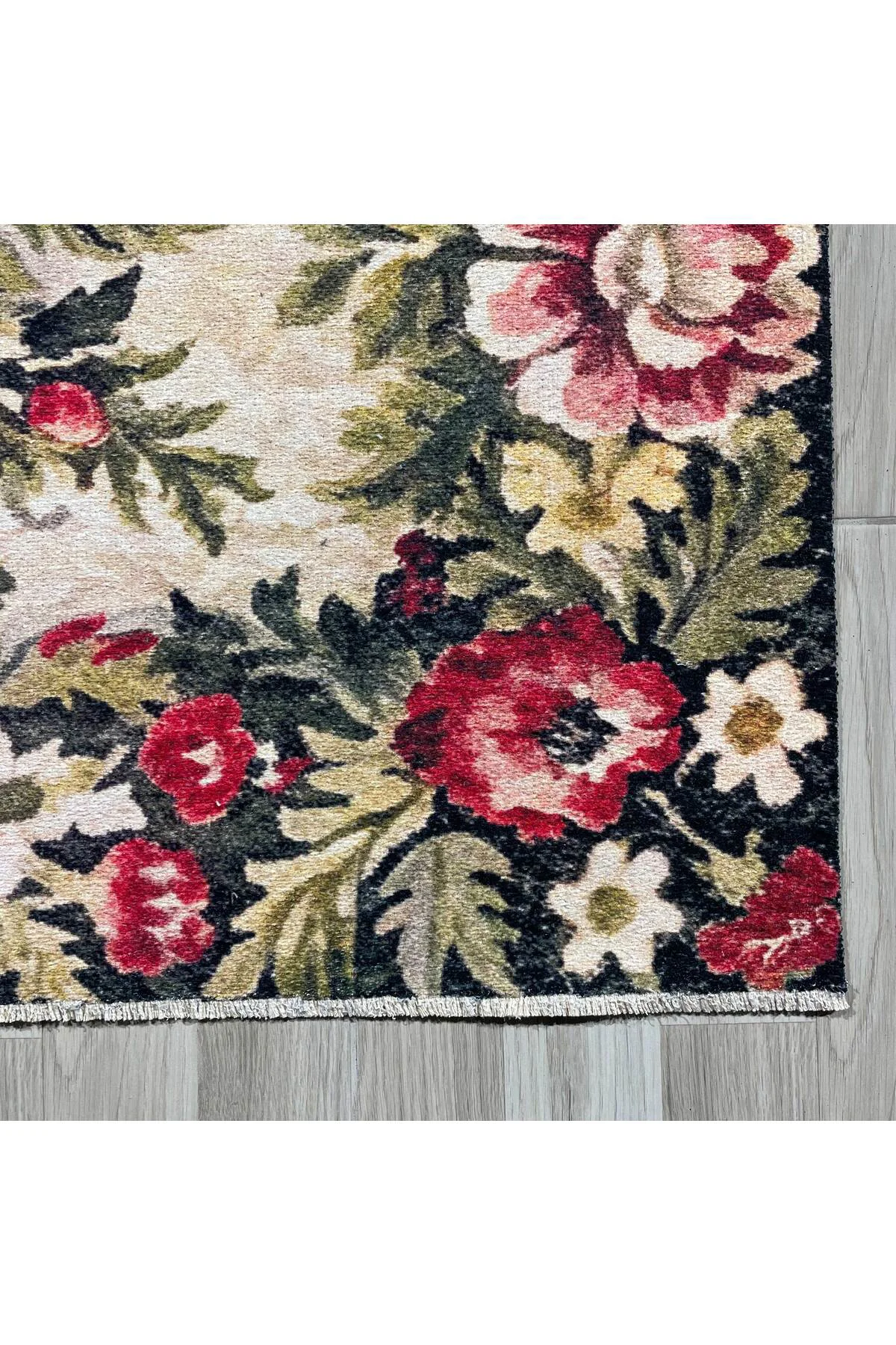 Etnik Çiçekli Karabağ Desenli Şönil Halı Kilim Kaymaz Pamuk Taban