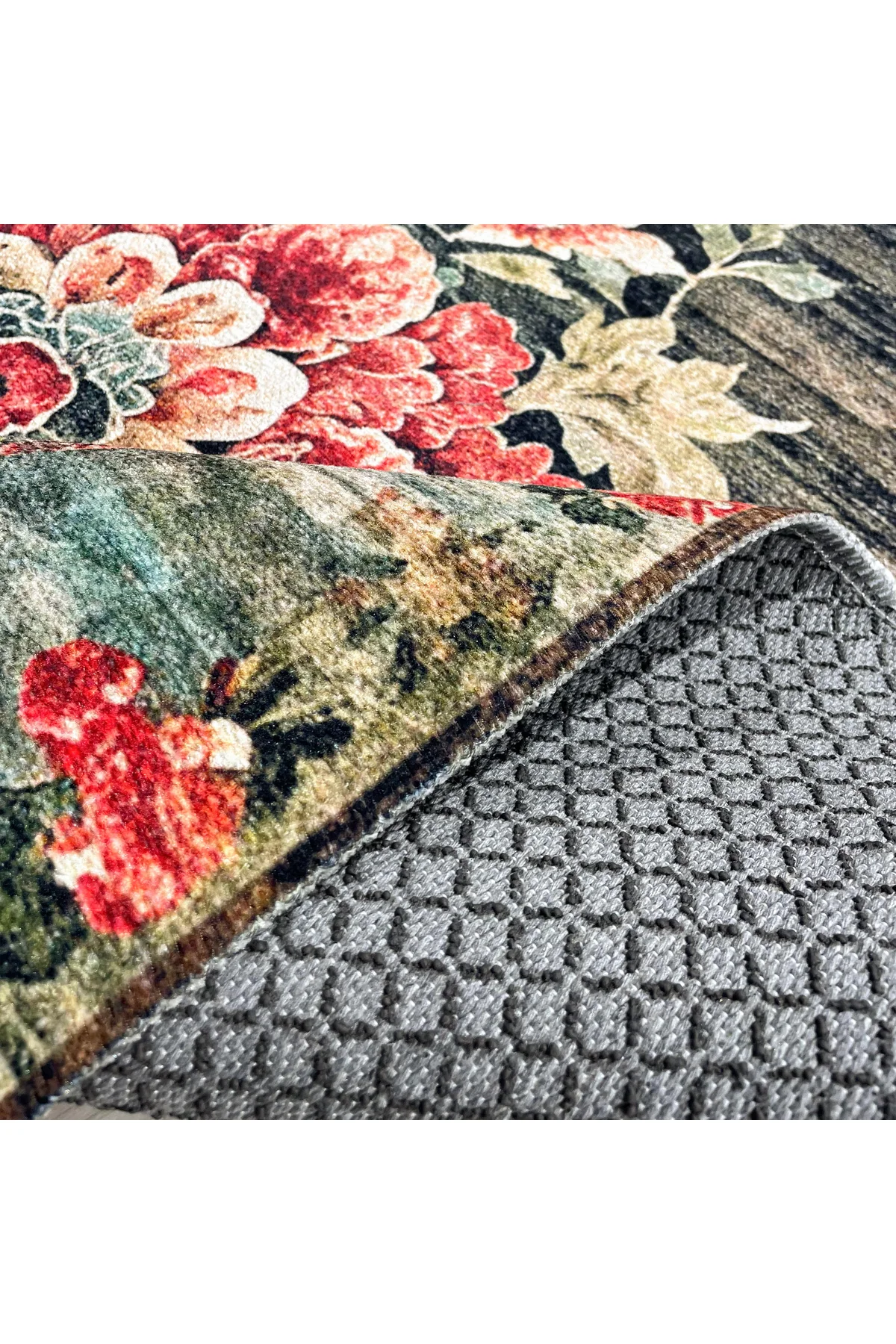Etnik Çiçekli Karabağ Desenli Şönil Halı Kilim Kaymaz Pamuk Taban