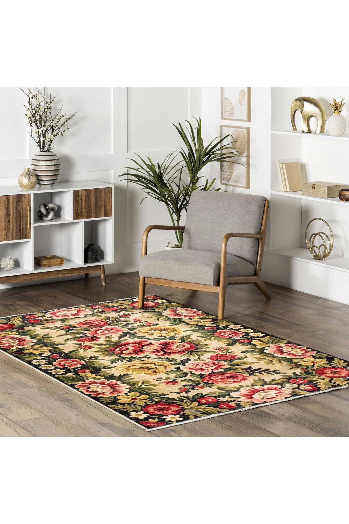 Etnik Çiçekli Karabağ Desenli Şönil Halı Kilim Kaymaz Pamuk Taban