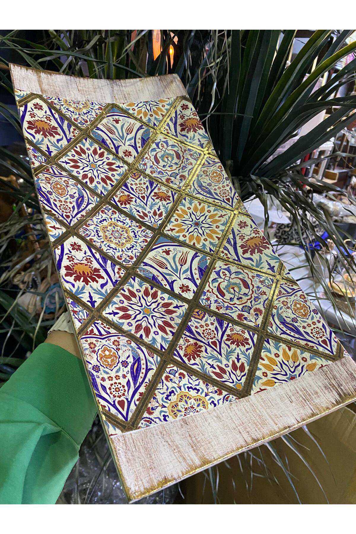 Elif Aksesuar Etnik Desen Dekoratif Dikdörtgen Tabak