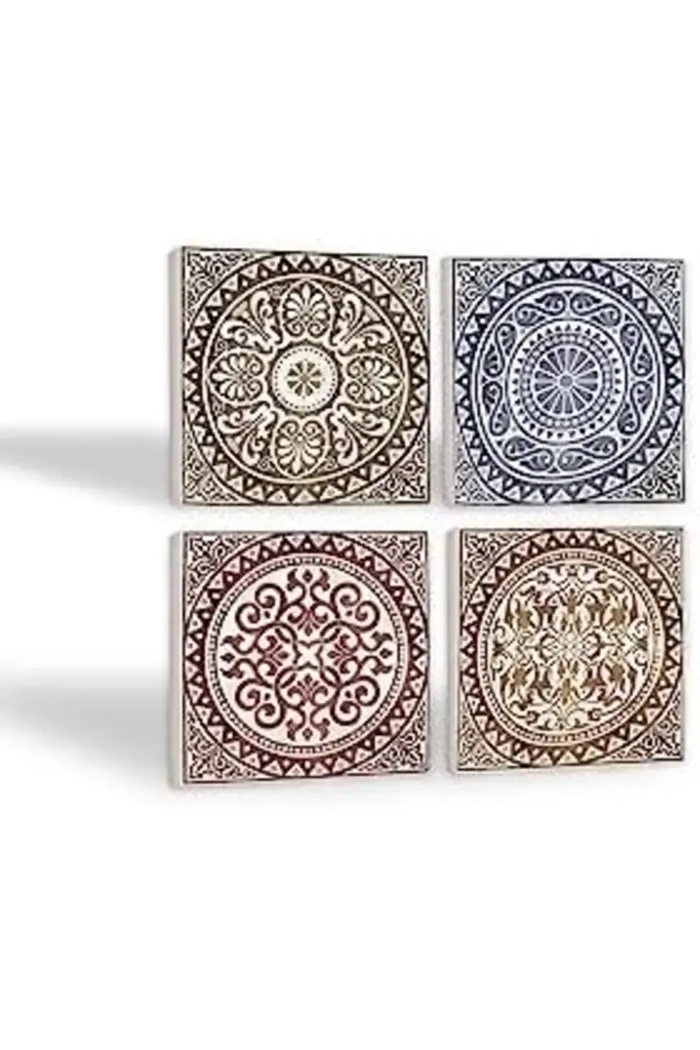 Etnik Desen Taş Altlığı Seti - 4 Parça - Dekoratif, Mutfak Aksesu