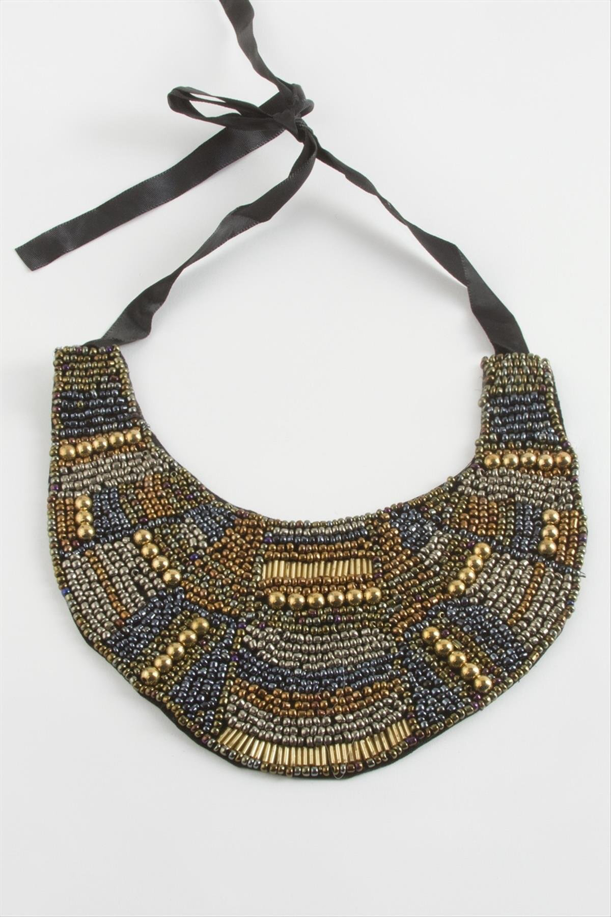 Etnik Kum Boncuk () Yaka Kolye-Renkli Zirkon Taşlı Kolye Şık Tasa