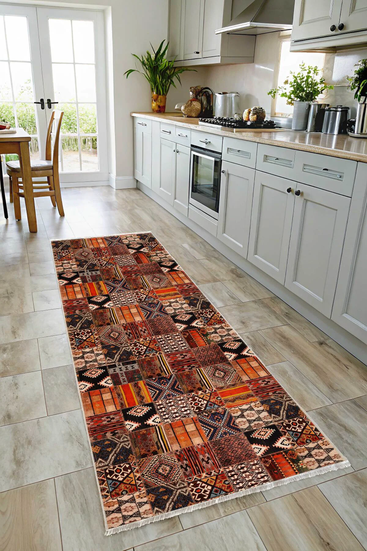 Etnik Patchwork Halı Kilim Yolluk Kaymaz Yıkanabilir Salon Mutfak