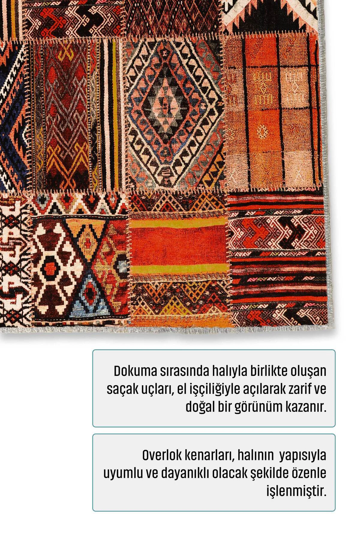 Etnik Patchwork Halı Kilim Yolluk Kaymaz Yıkanabilir Salon Mutfak