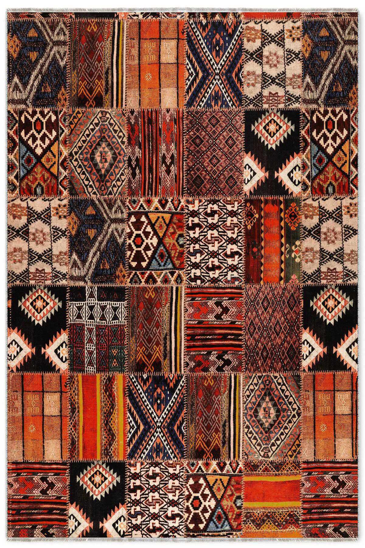 Etnik Patchwork Halı Kilim Yolluk Kaymaz Yıkanabilir Salon Mutfak