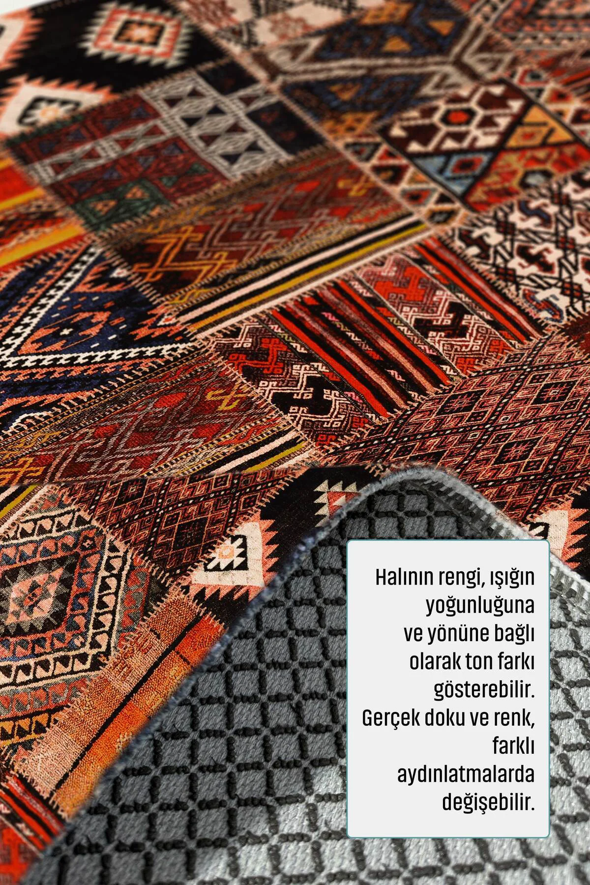 Etnik Patchwork Halı Kilim Yolluk Kaymaz Yıkanabilir Salon Mutfak