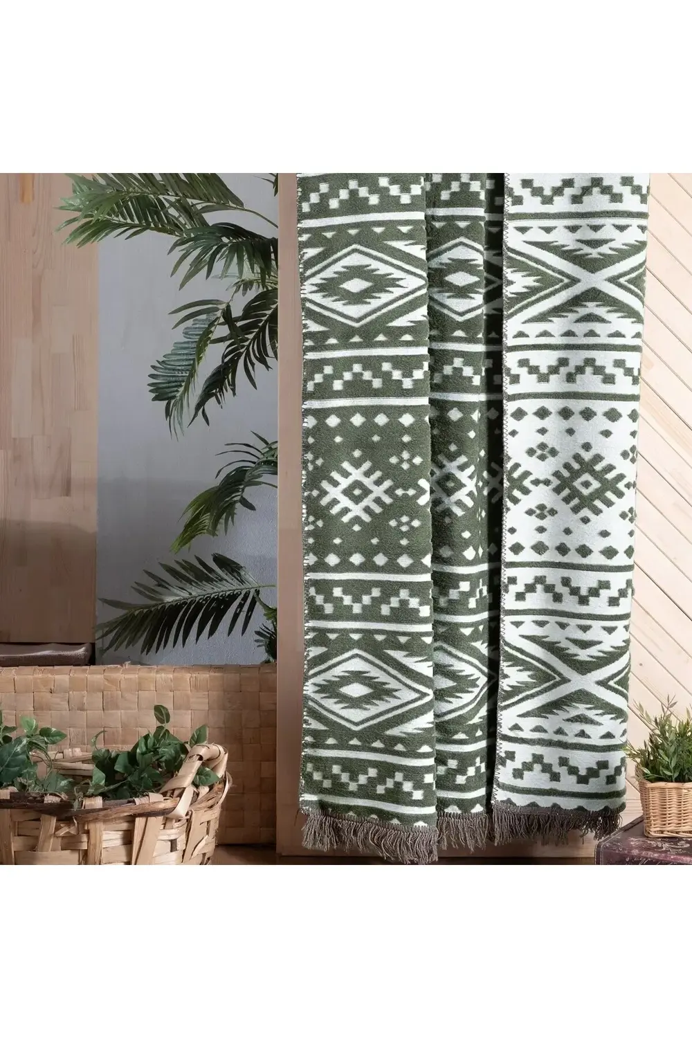 Sarev Etno V2 Çift Kişilik Battaniye Yeşil