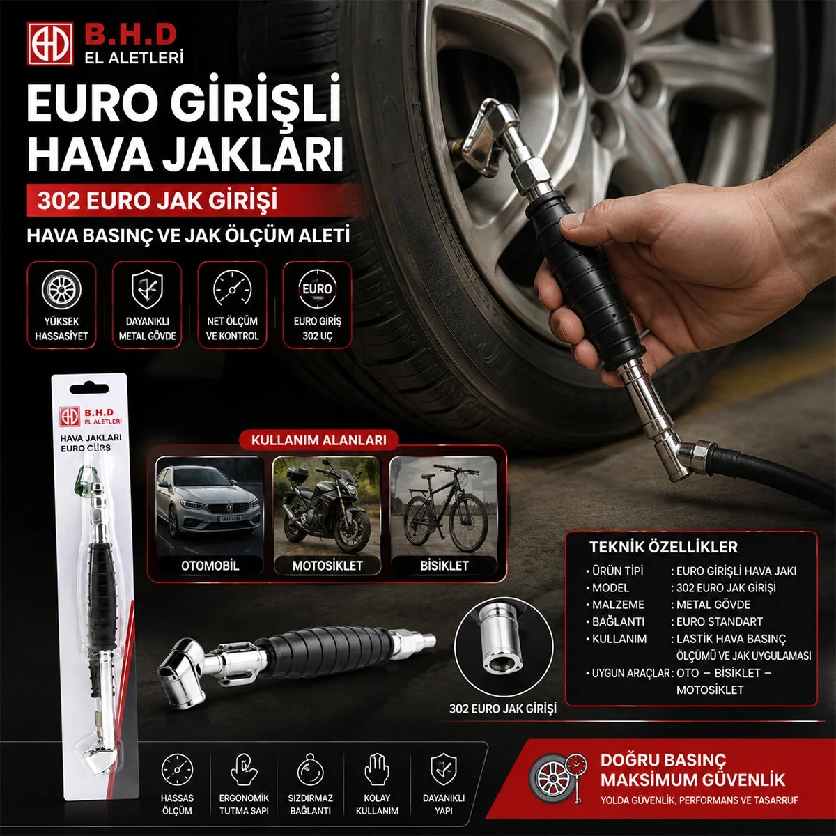 Euro Jack Lastik Hava Basınç Ölçüm Aleti Oto - Bisiklet - Motorsiklet - Bot Bx40 Fiyatı, Yorumları ve Özellikleri
