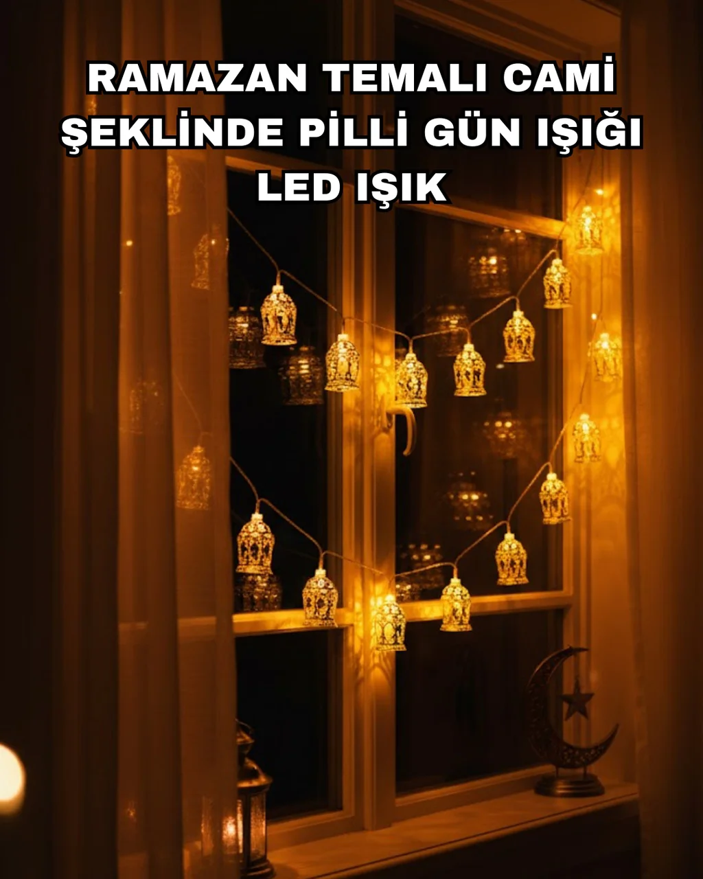 Ev Dekoru İçin Ramazan Led Işık Pilli Sıcak Sarı Cami Figürlü Diğ